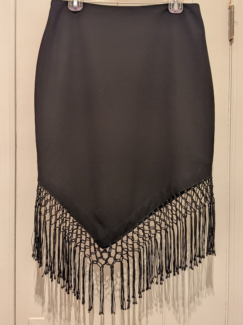 Josephine Chaus Black Asymmetrical Fringe Skirt